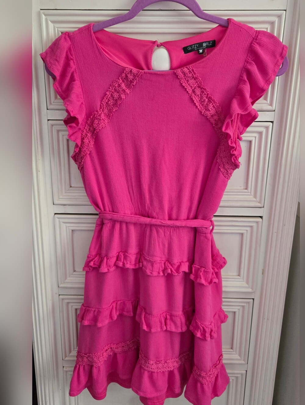 Glitzy Girlz Pink Ruffle Mini Dress Size M